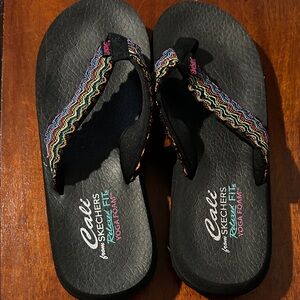 Women’s Skechers Black Cali with Multicolor Zigzag Straps